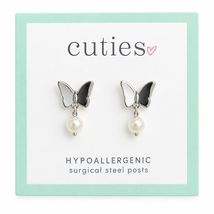 Periwinkle by Barlow Cuties silver-tone butterfly earrings with pearl accents.