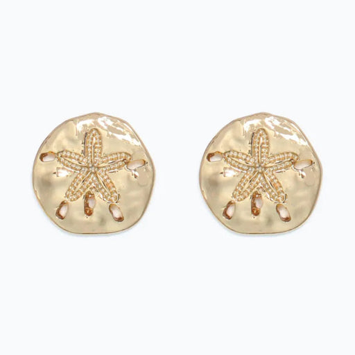 Cuties hammered gold sand dollar earrings with textured coastal-inspired detailing
