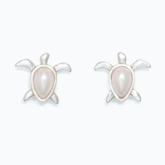 Cuties silver turtle earrings with pearl accents and detailed ocean-inspired design