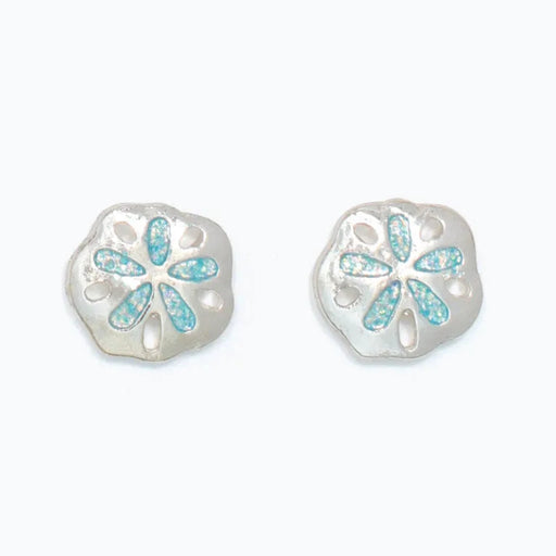 Cuties silver and aqua sand dollar earrings with colorful coastal-inspired detailing
