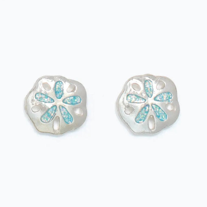 Cuties silver and aqua sand dollar earrings with colorful coastal-inspired detailing