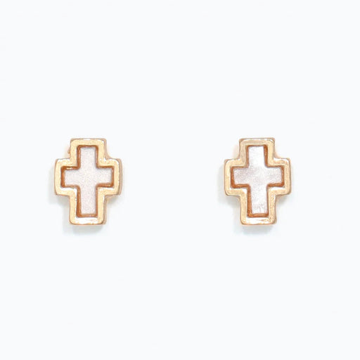 These Periwinkle White Cross Inlay with Gold Earrings make a stunning faith-inspired statement.