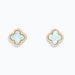These Periwinkle Aqua Clover Inlay with Gold Earrings features a graceful clover-inspired design with a beautiful aqua inlay framed by a warm gold-tone finish.