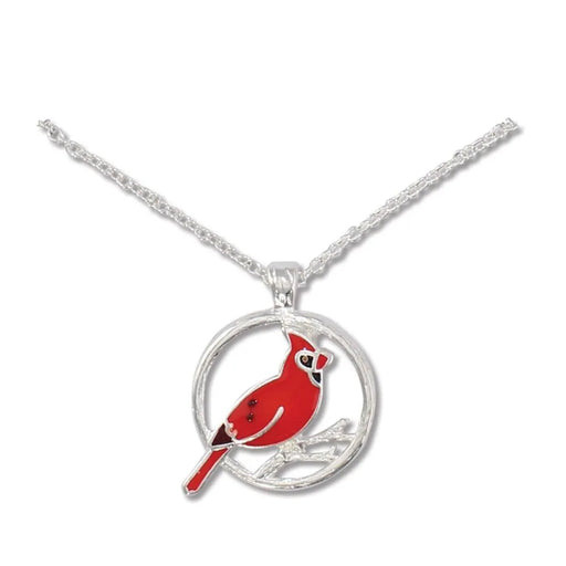 The Periwinkle Enameled Cardinal on Silver Branch Necklace captures nature's most beloved winter bird in stunning detail.