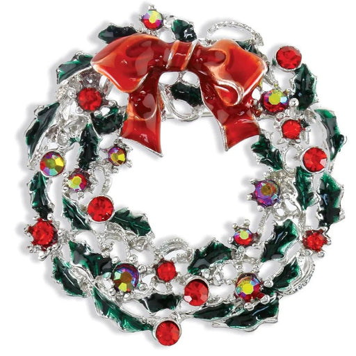 Periwinkle bright shimmering holiday wreath Christmas pin with festive details