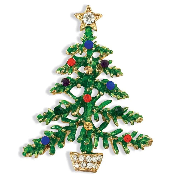 This Periwinkle Green Enamel Tree Pin with Crystal features rich green enamel and sparkling crystals. 