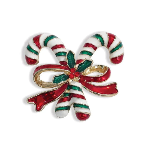 This charming Periwinkle Candy Canes with Bows Pin features a vibrant candy cane design accented with a delicate decorative bow.