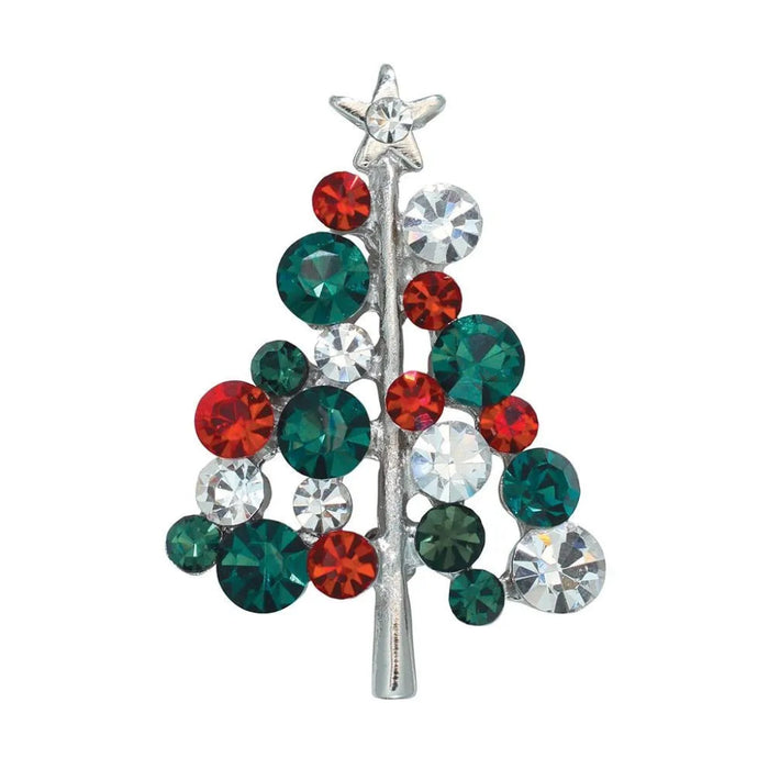 This Periwinkle Sparkling Jeweled Holiday Tree Pin features a brilliantly detailed Christmas tree adorned with sparkling jewel-toned accents. 