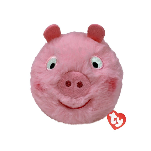 A pink pig plush toy featuring a heart design on its body, symbolizing love and affection.