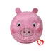 Plush toy of Piggy the pig with a tag attached, showcasing its soft texture and playful design.