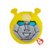 A yellow and gray plush toy featuring a blue head, designed for children and showcasing a friendly appearance.