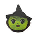 A green witch hat stuffed animal featuring a black hat, designed for Halloween-themed decor or play.