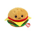 A cute Ty Beanie Baby hamburger plush toy with a smiling expression, showcasing vibrant colors and soft textures.