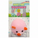 Pink Easter squishy toy with a packaging background featuring Easter-themed illustrations.