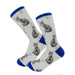Knee-high socks with cat pattern and blue accents on a white background