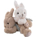 A charming short-haired bunny with a cozy striped scarf, perfectly sized for hands and ready to accompany you on every adventure.