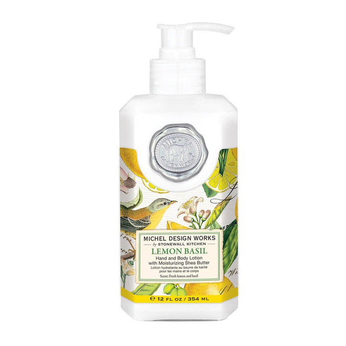Michel Design Works crafts this Lemon Basil Hand &amp; Body Lotion with a vibrant blend of bright lemon and fresh garden basil. 