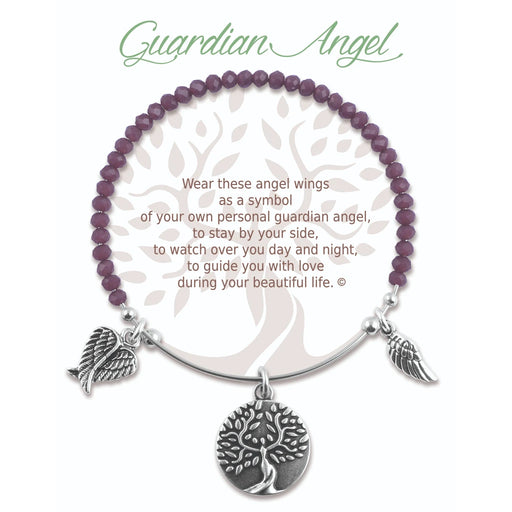 A bracelet featuring a purple stone and a silver tree charm, elegantly designed for a stylish accessory.