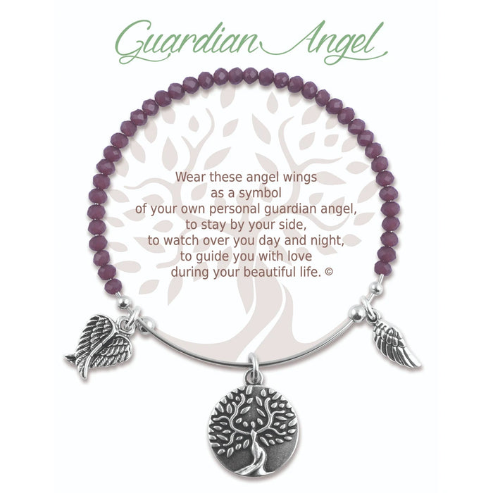 A bracelet featuring a purple stone and a silver tree charm, elegantly designed for a stylish accessory.
