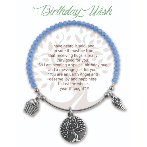 A colorful birthday wish bracelet featuring beads and a charm, symbolizing good wishes and celebrations.