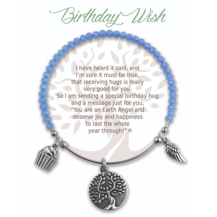 A colorful birthday wish bracelet featuring beads and a charm, symbolizing good wishes and celebrations.