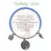 A colorful birthday wish bracelet featuring beads and a charm, symbolizing good wishes and celebrations.
