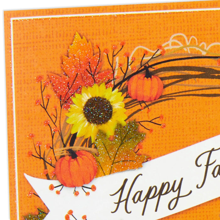 Hallmark seasonal cards with glitter accents and autumn wreath