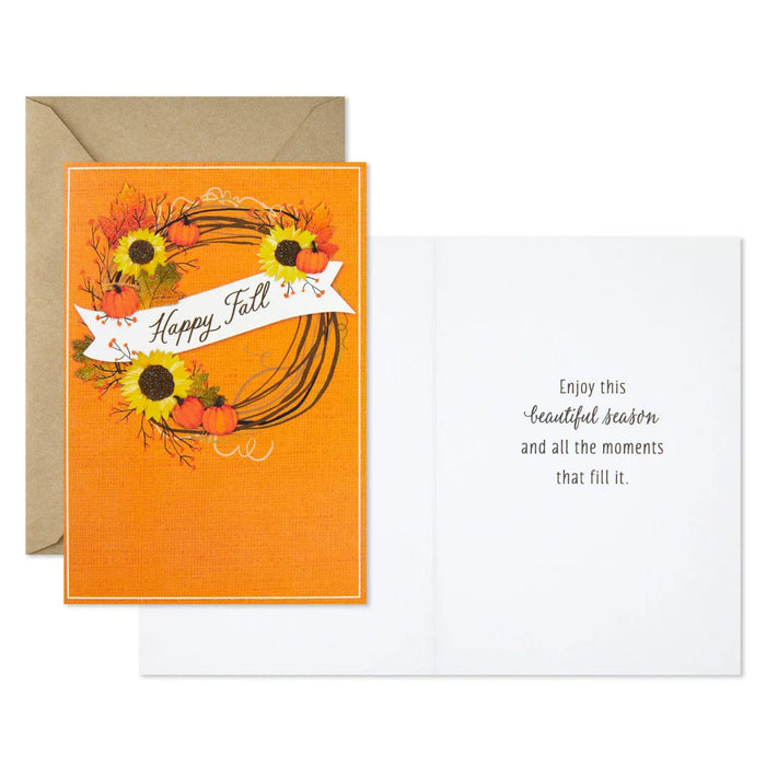 Hallmark seasonal cards with glitter accents and autumn wreath