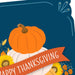 Premium Thanksgiving greeting card with blue background, pumpkins, and autumn leaves
