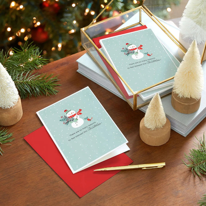 Hallmark Snowman With Greenery Christmas Thank You Cards pack of 10 featuring a cheerful snowman and festive greenery
