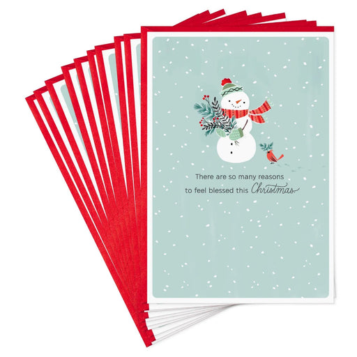 Hallmark Snowman With Greenery Christmas Thank You Cards pack of 10 featuring a cheerful snowman and festive greenery