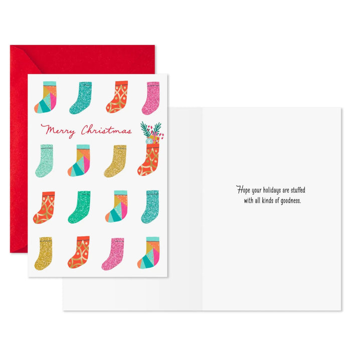 Hallmark Festive Stockings Christmas greeting cards, pack of 10.