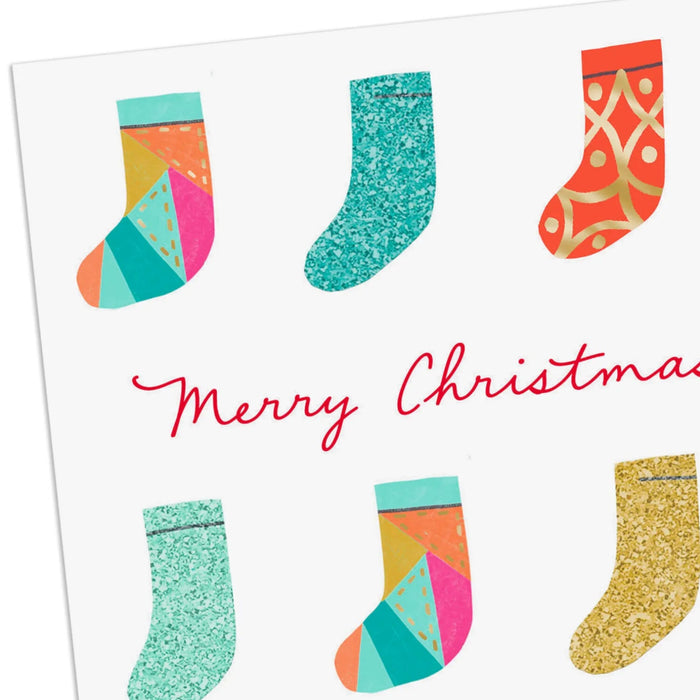 Hallmark Festive Stockings Christmas greeting cards, pack of 10.