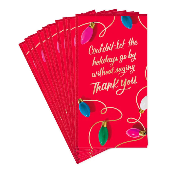 Hallmark Holiday Lights on Red money-holder thank you cards, pack of 10, featuring colorful holiday lights on a red background