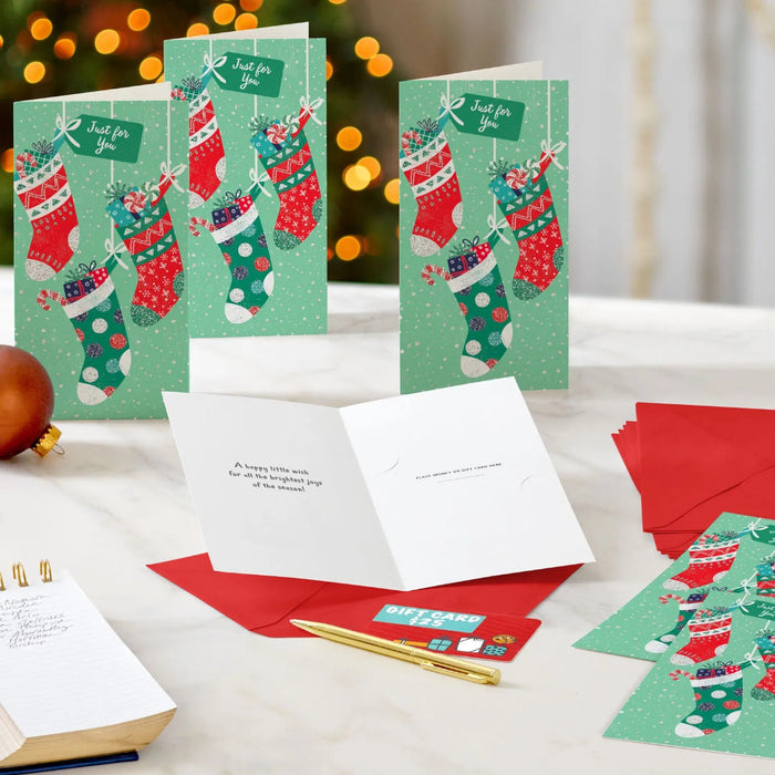 Hallmark Hanging Stockings money holder Christmas cards, pack of 10