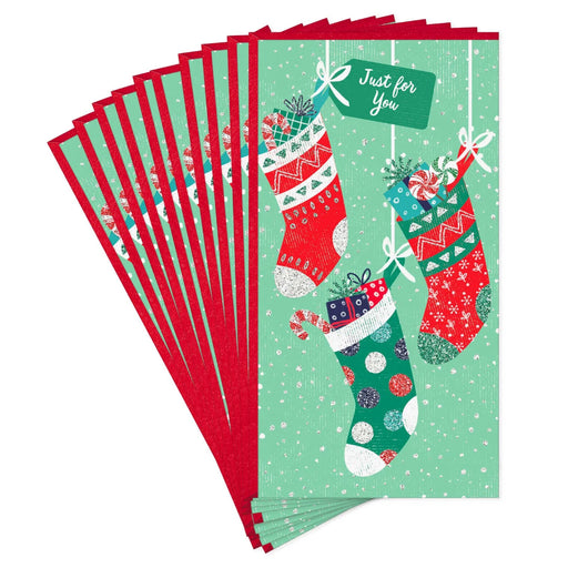 Hallmark Hanging Stockings money holder Christmas cards, pack of 10