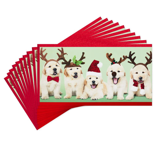Hallmark puppies in antlers money holder Christmas cards, pack of 10
