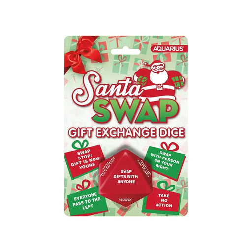 Santa Swap gift exchange dice packaging with red and green design on a white background