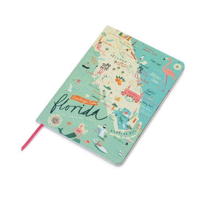 Notebook with a colorful illustration of Florida on a white background