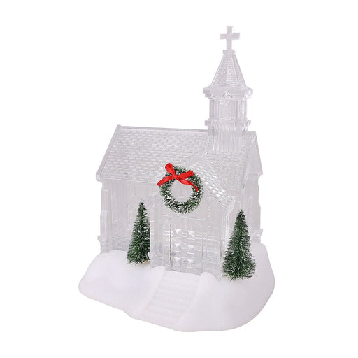 9.5" Ivory Christmas Village Glitter Church - 9.5" Ivory Christmas Village Glitter Church