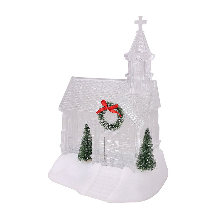 9.5" Ivory Christmas Village Glitter Church - 9.5" Ivory Christmas Village Glitter Church