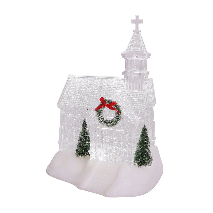 9.5" Ivory Christmas Village Glitter Church - 9.5" Ivory Christmas Village Glitter Church