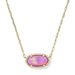 Kendra Scott Elisa Pavé Frame Gold Short Pendant Necklace featuring a pink opalescent resin stone set in a gold-tone frame with sparkling pavé accents and a delicate chain.