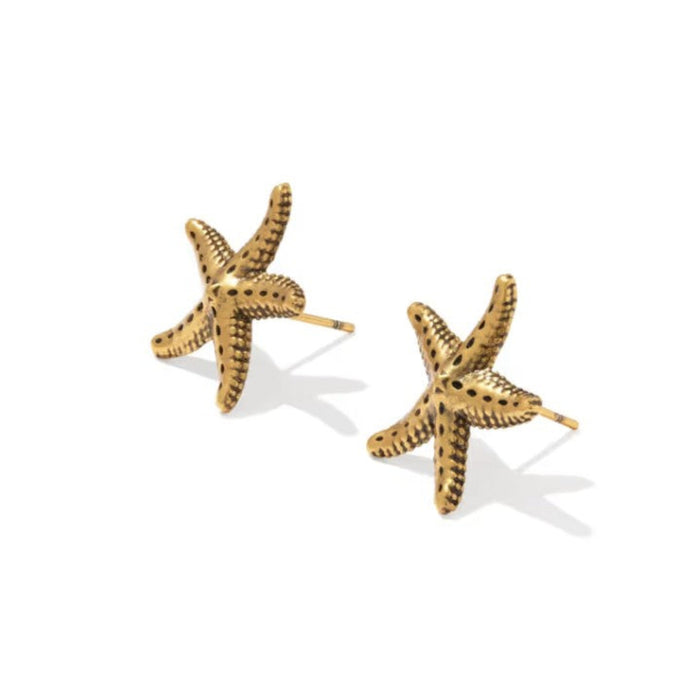 Parker Starfish Vintage Gold Metal Stud Earrings