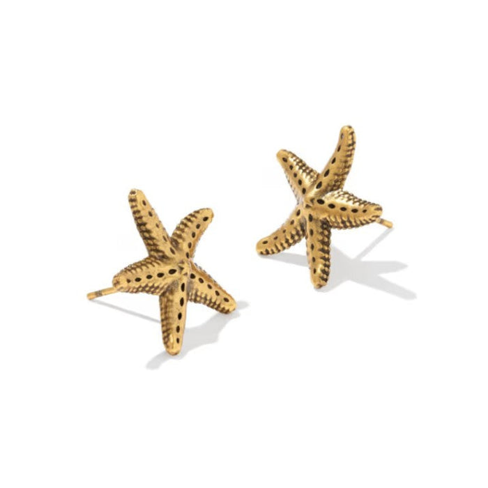 Parker Starfish Vintage Gold Metal Stud Earrings