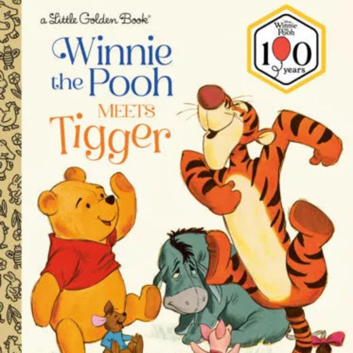 Penguin Random House Winnie the Pooh Meets Tigger Little Golden Book featuring Pooh, Tigger, Piglet, and Eeyore.