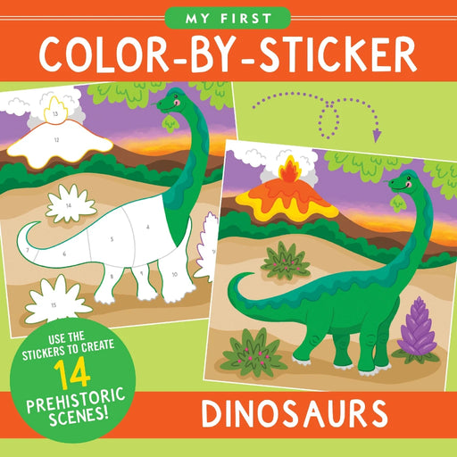 Colorful dinosaur stickers arranged for a fun coloring activity, featuring various dinosaur species and vibrant designs.