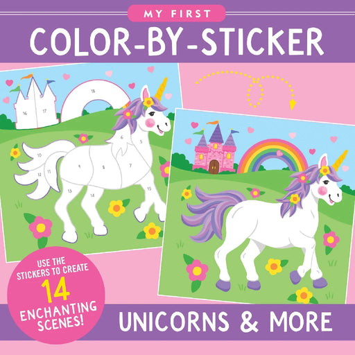 A colorful sticker art of a unicorn, showcasing vibrant hues and playful design for a fun coloring activity.