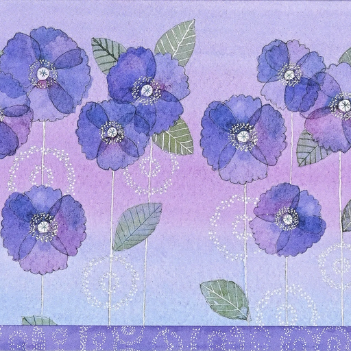 Delicate violets, artfully arrayed on ombre-hued watercolors, grace these gorgeous note cards