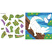 A polar bear cutout puzzle featuring various pieces shaped like a polar bear in a snowy landscape.